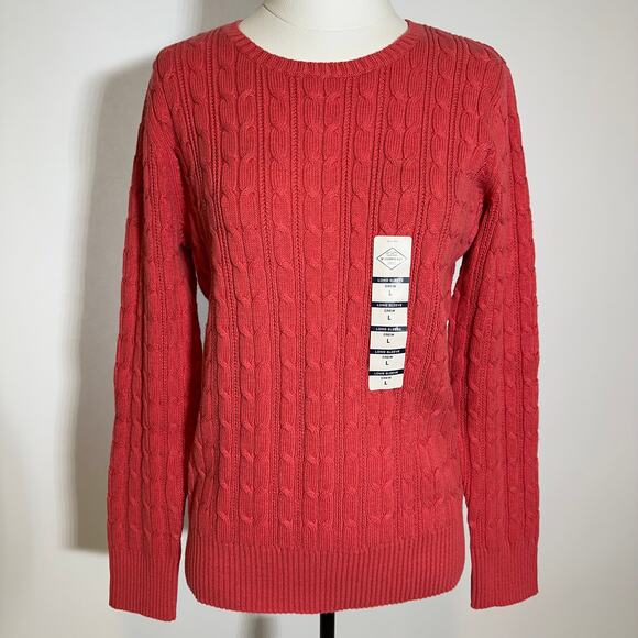 NWOT St. John's Bay Coral Cable Knit Crewneck Sweater Womens Size Large L Preppy - Picture 1 of 10